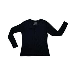 NWT LITTLE SLEEPIES Women's Black Pajama Top Henley Long Sleeve XS